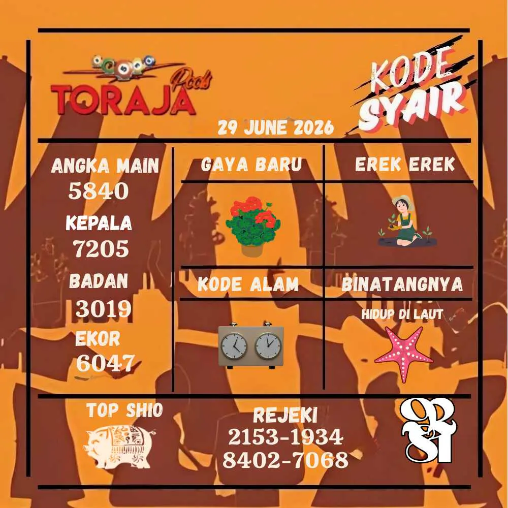 Kode Syair Toraja Pools Juni 2026
