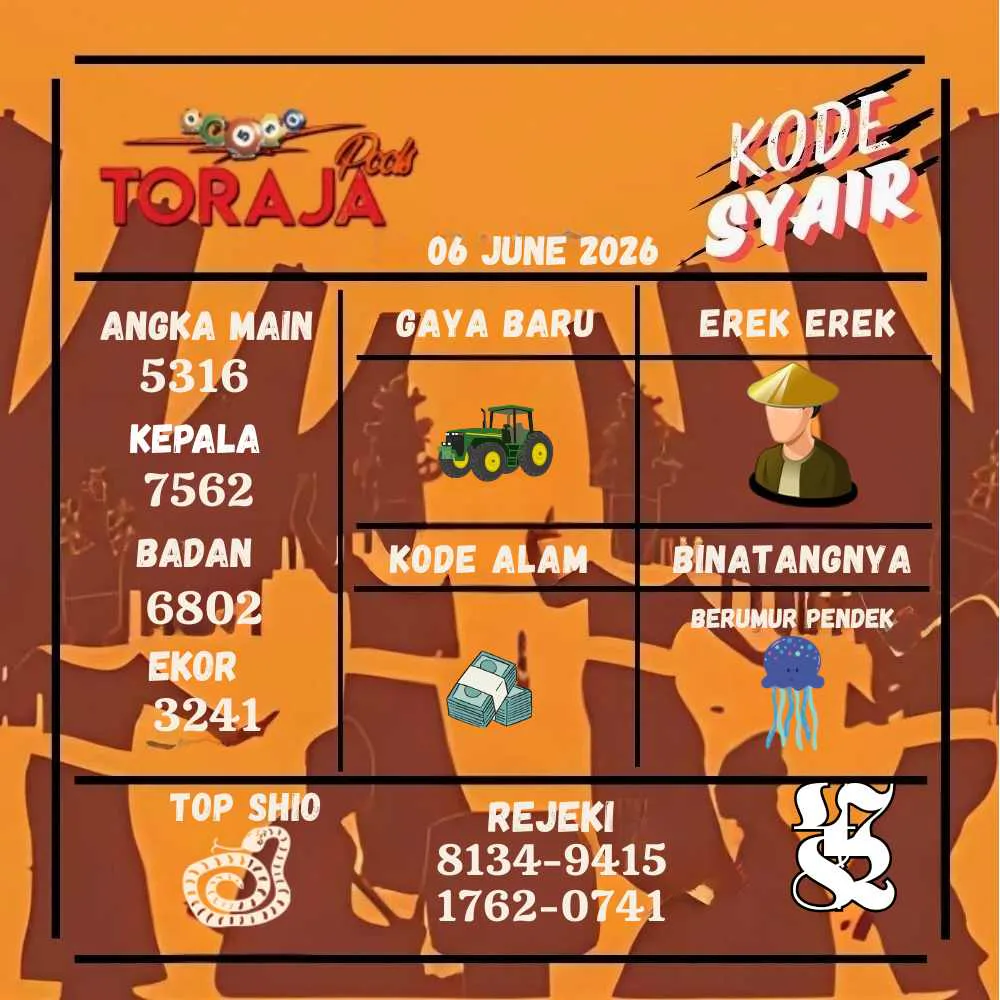Kode Syair Toraja Pools Juni 2026
