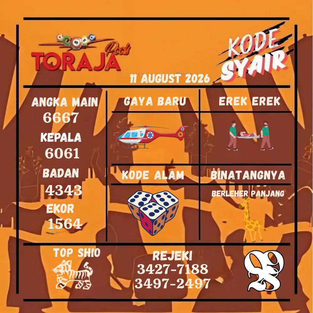 Kode Syair Toraja Pools Agustus 2026
