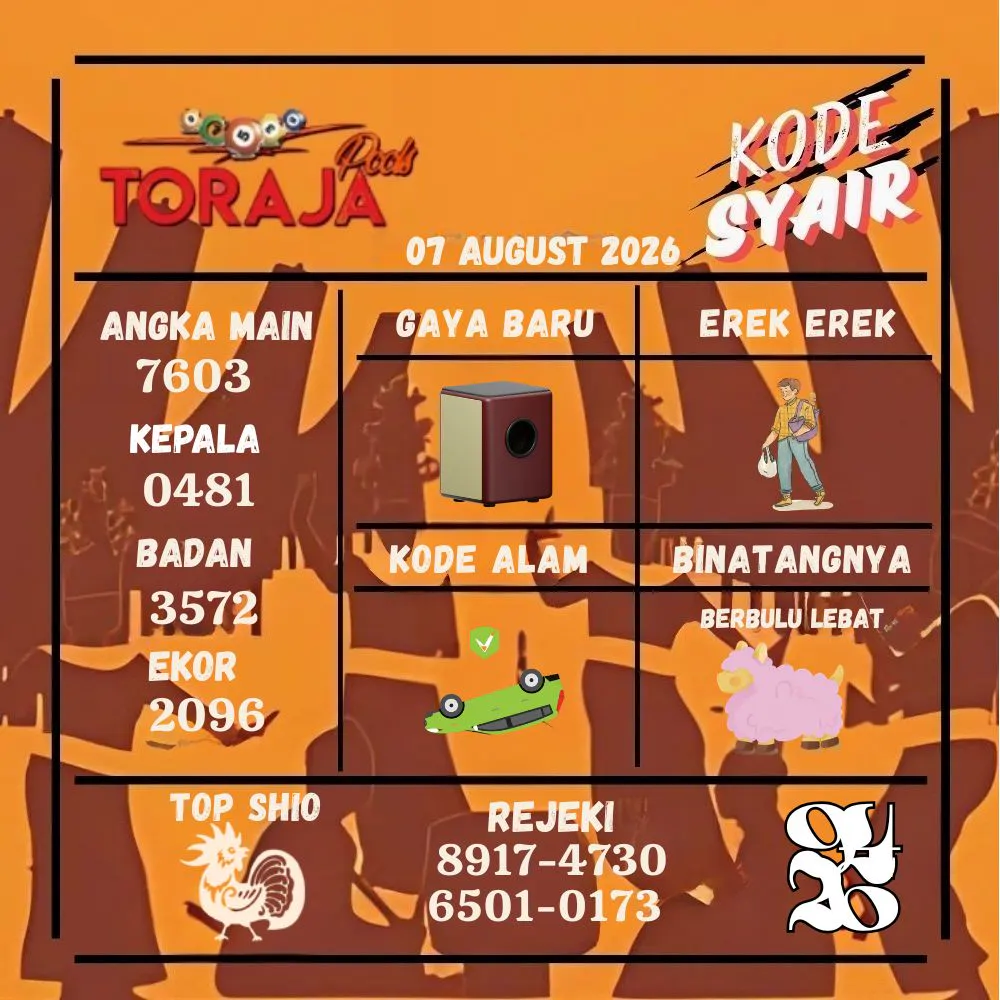 Kode Syair Toraja Pools Agustus 2026
