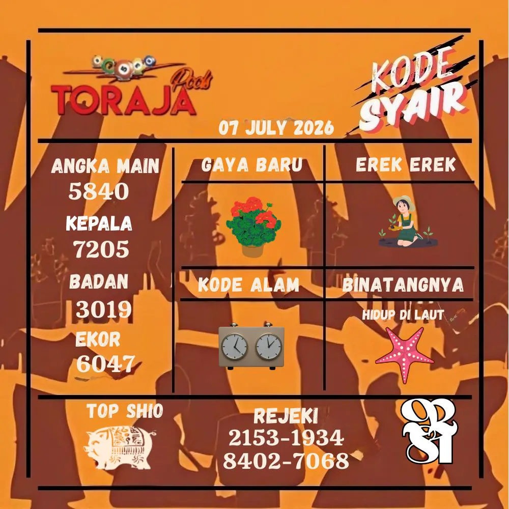 Kode Syair Toraja Pools Juli 2026
