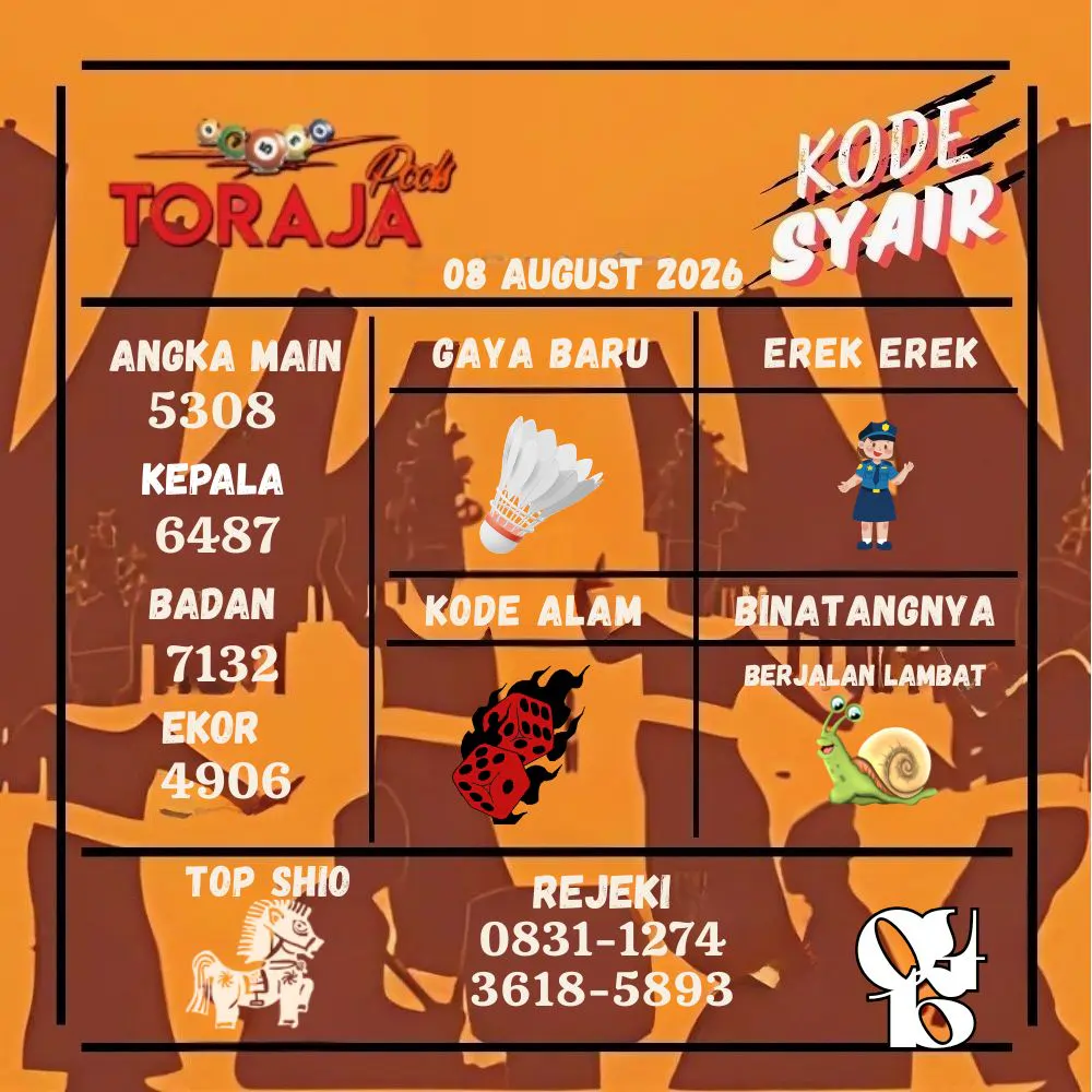Kode Syair Toraja Pools Agustus 2026
